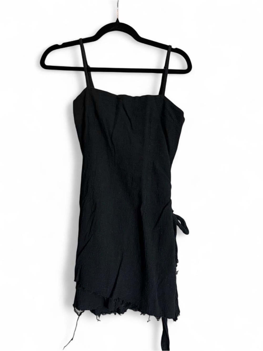 Princess Polly Black Spaghetti-Strap Mini Wrap Dress